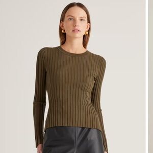Quince Cashmere Ribbed Long Sleeve Sweater (Black)
